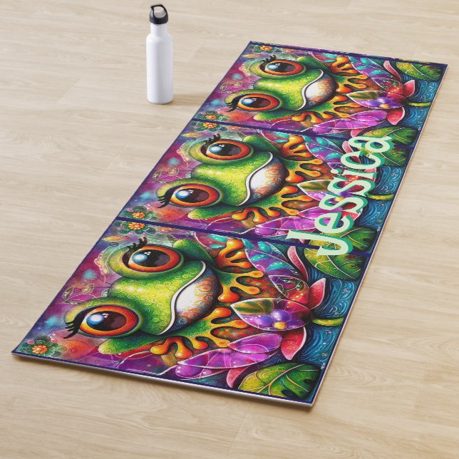 Frosch Abstrakte Blütenfrösche Personalisiert Yogamatte (Beispiel)