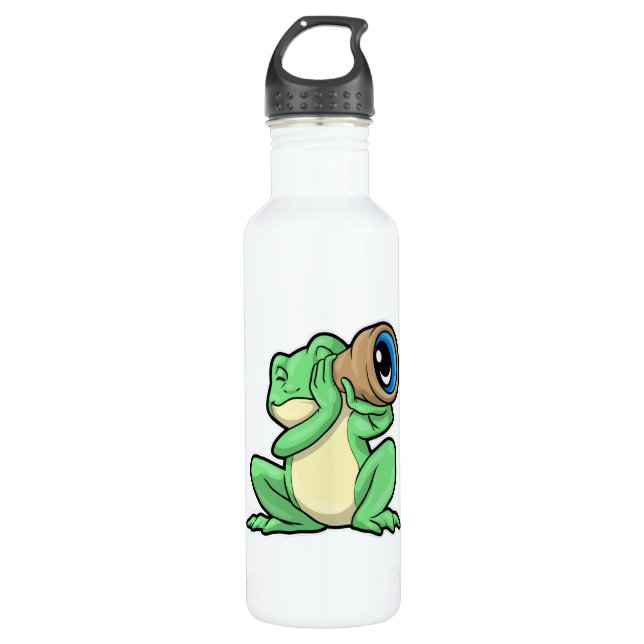 Frosch als Astronomie mit Teleskop Edelstahlflasche (Vorderseite)