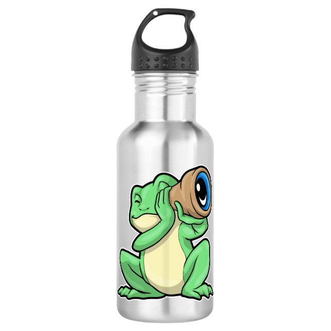 Frosch als Astronomie mit Teleskop Edelstahlflasche (Vorderseite)