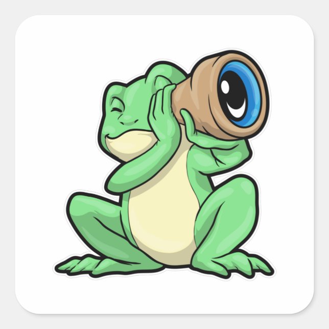 Frosch als Astronomie mit Teleskop Quadratischer Aufkleber (Vorderseite)