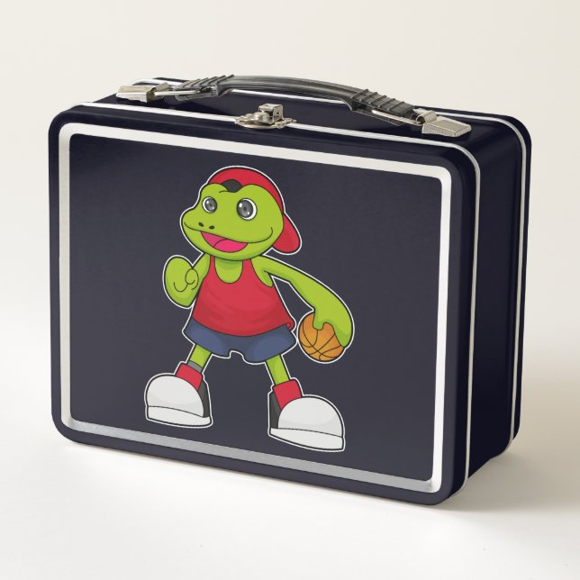 Frosch als Basketballspieler mit Basketball Metall Brotdose (Vorderseite)