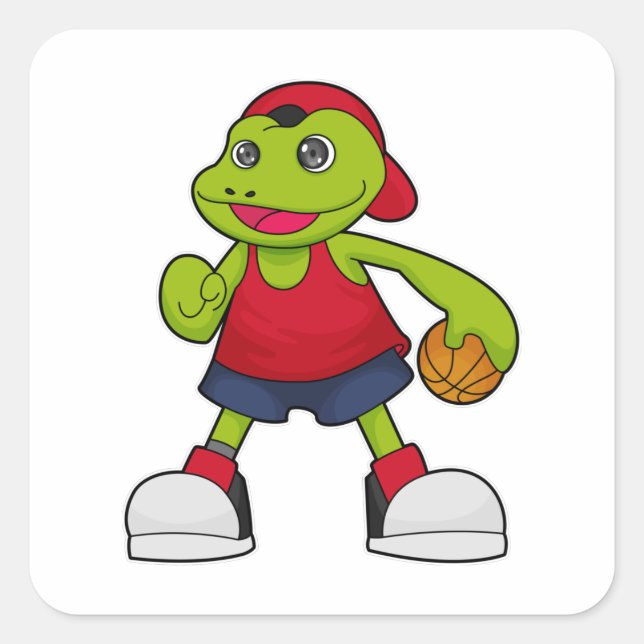 Frosch als Basketballspieler mit Basketball Quadratischer Aufkleber (Vorderseite)