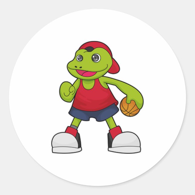 Frosch als Basketballspieler mit Basketball Runder Aufkleber (Vorderseite)
