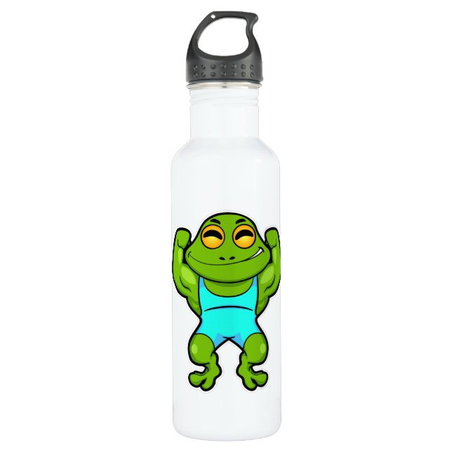 Frosch als Bodybuilder an der Bodybuilding Edelstahlflasche (Vorderseite)