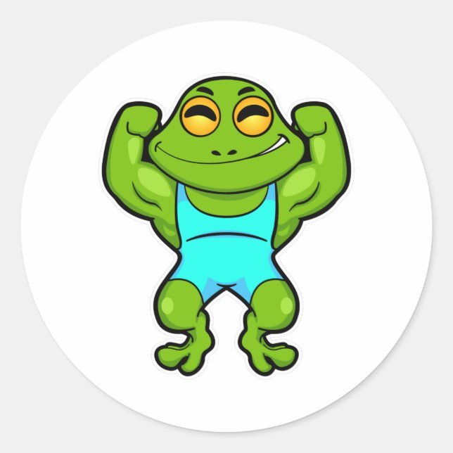 Frosch als Bodybuilder an der Bodybuilding Runder Aufkleber (Vorderseite)
