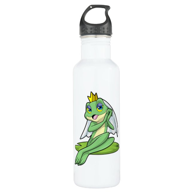 Frosch als Braut bei Hochzeit mit Krone Edelstahlflasche (Vorderseite)