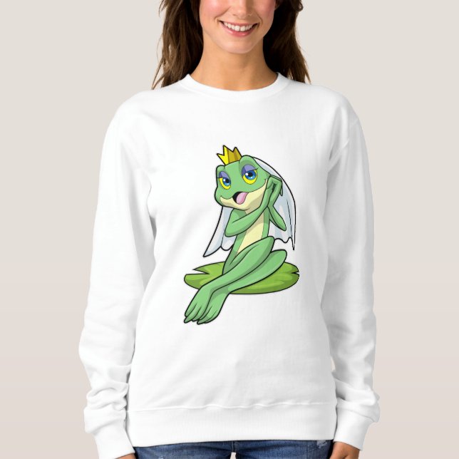 Frosch als Braut bei Hochzeit mit Krone Sweatshirt (Vorderseite)