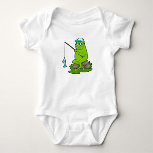 Frosch als Fisher mit Angelrute & Fisch Baby Strampler