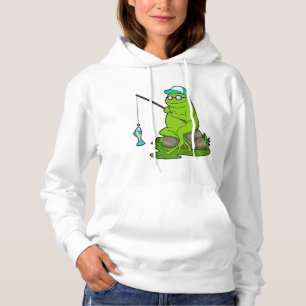 Frosch als Fisher mit Angelrute & Fisch Hoodie