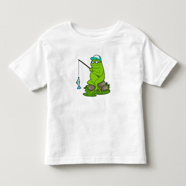 Frosch als Fisher mit Angelrute & Fisch Kleinkind T-shirt (Vorderseite)
