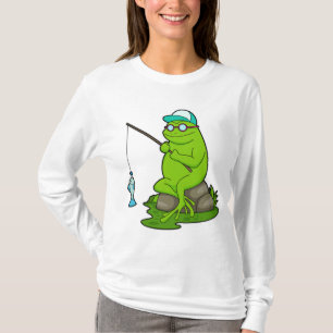 Frosch als Fisher mit Angelrute & Fisch T-Shirt