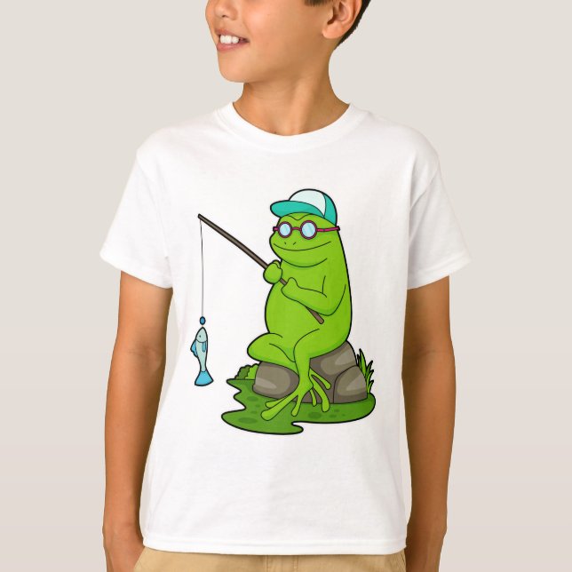 Frosch als Fisher mit Angelrute & Fisch T-Shirt (Vorderseite)