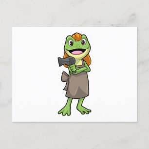 Frosch als Friseur mit Föhn Postkarte