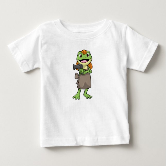 Frosch als Friseur mit Haartrockner Baby T-shirt (Vorderseite)