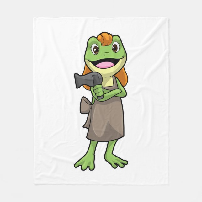 Frosch als Friseur mit Haartrockner Fleecedecke (Vorderseite)