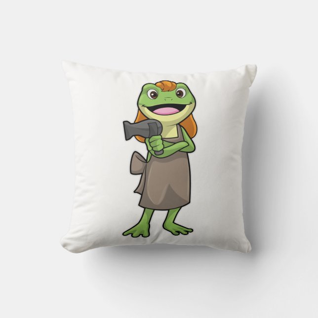 Frosch als Friseur mit Haartrockner Kissen (Vorderseite)