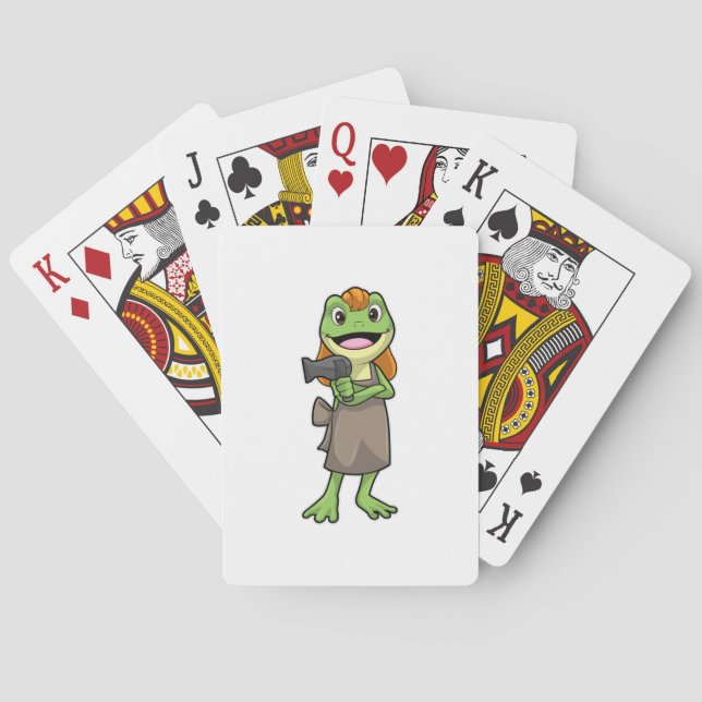 Frosch als Friseur mit Haartrockner Spielkarten (Rückseite)