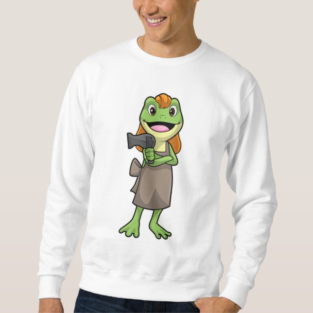 Frosch als Friseur mit Haartrockner Sweatshirt (Vorderseite)