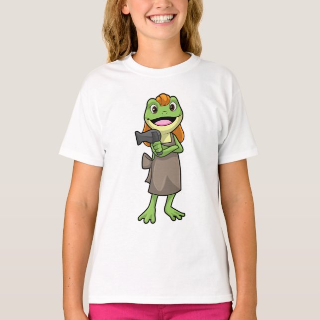 Frosch als Friseur mit Haartrockner T-Shirt (Vorderseite)