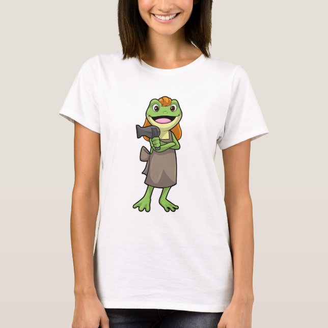 Frosch als Friseur mit Haartrockner T-Shirt (Vorderseite)