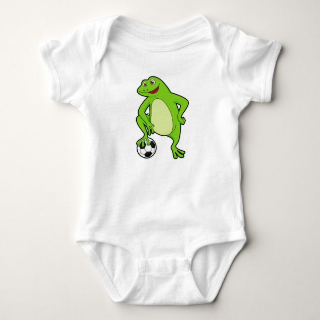 Frosch als Fußballspieler mit Fußball Baby Strampler (Vorderseite)