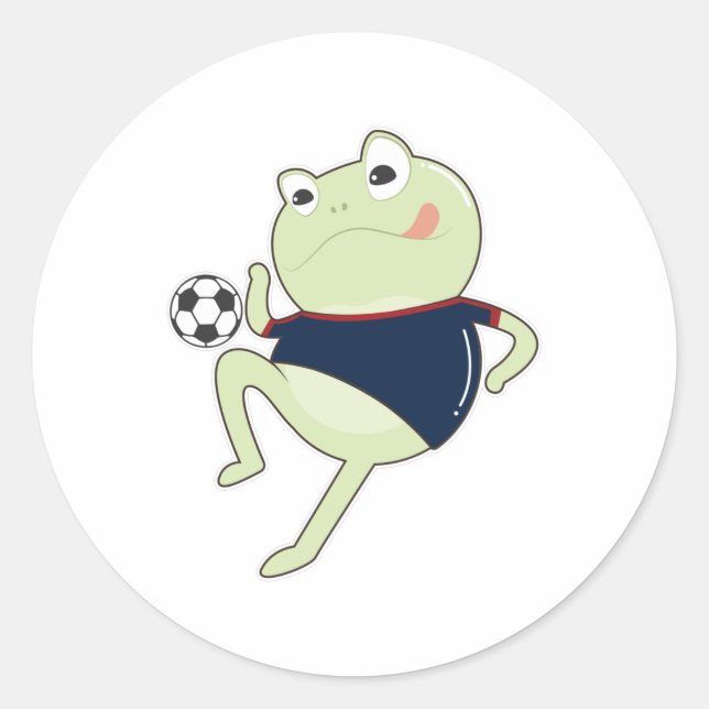 Frosch als Fußballspieler mit Fußball Runder Aufkleber (Vorderseite)