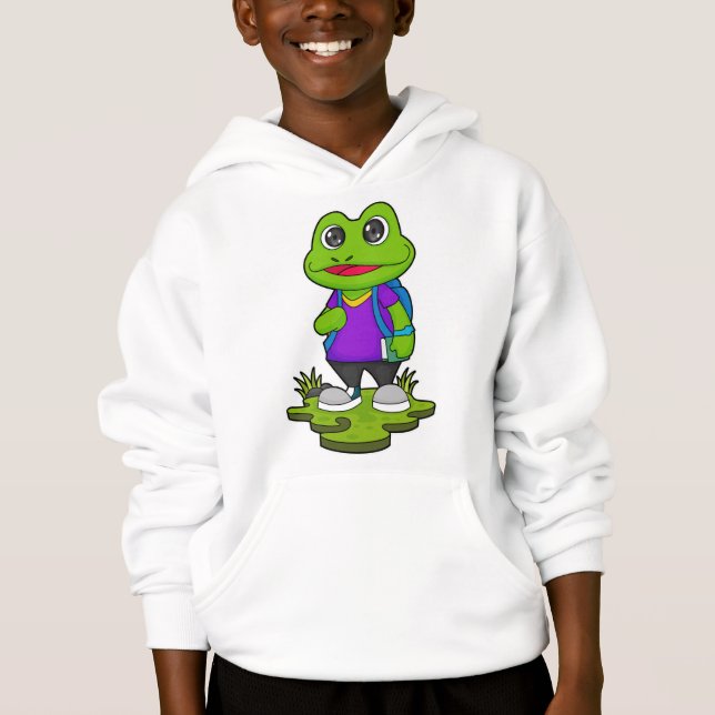 Frosch als Hiker mit Rucksack Hoodie (Vorderseite)