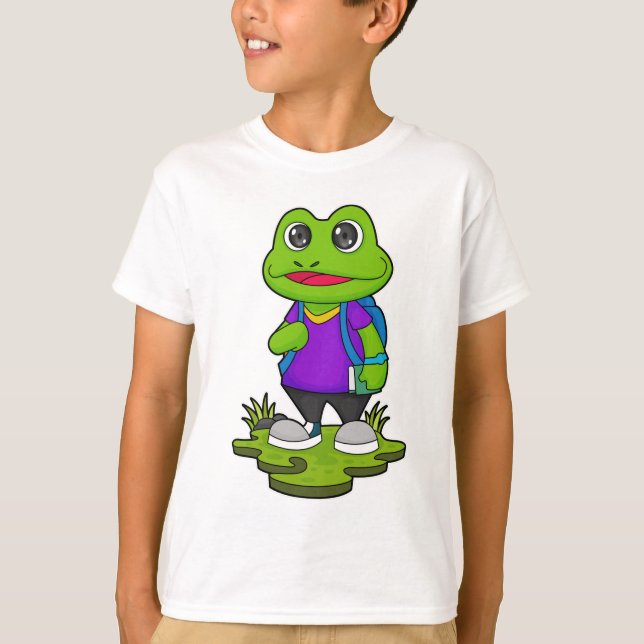 Frosch als Hiker mit Rucksack T-Shirt (Vorderseite)