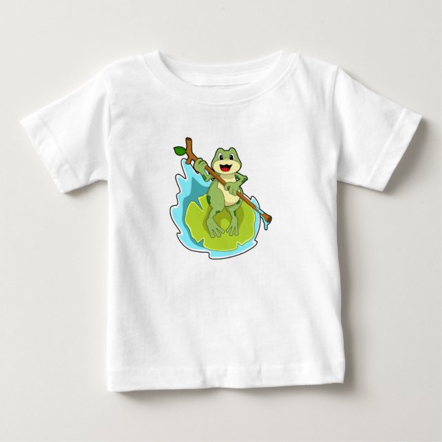 Frosch als Hiker mit Stick Baby T-shirt (Vorderseite)