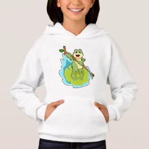 Frosch als Hiker mit Stick Hoodie