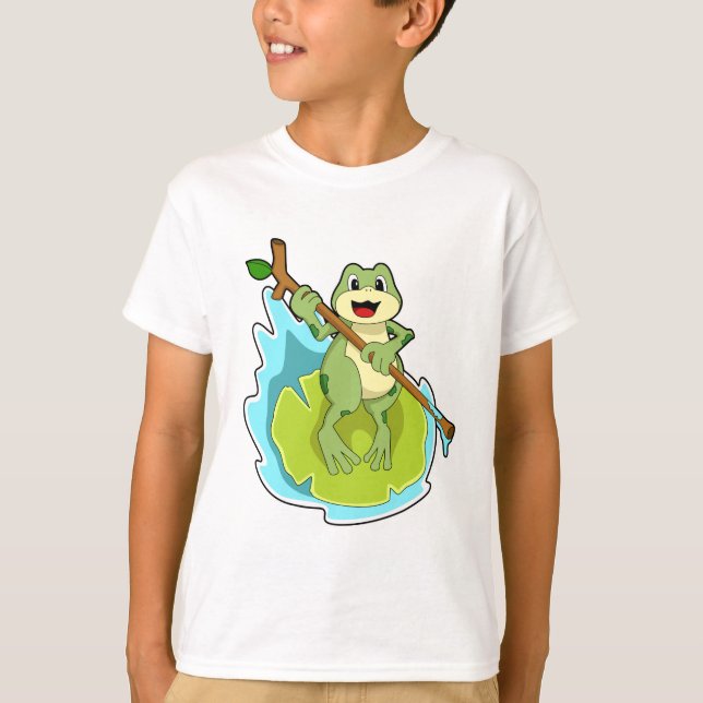 Frosch als Hiker mit Stick T-Shirt (Vorderseite)