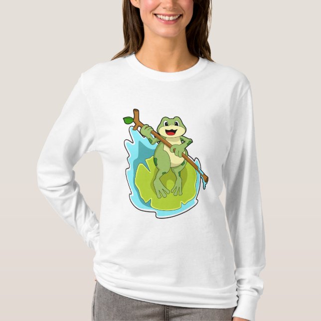 Frosch als Hiker mit Stick T-Shirt (Vorderseite)