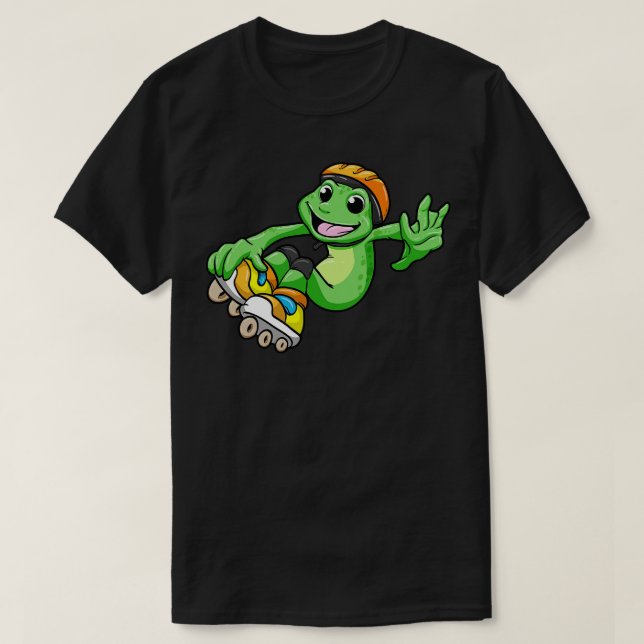 Frosch als Inline-Skater mit Inline-Skaten und Hel T-Shirt (Design vorne)