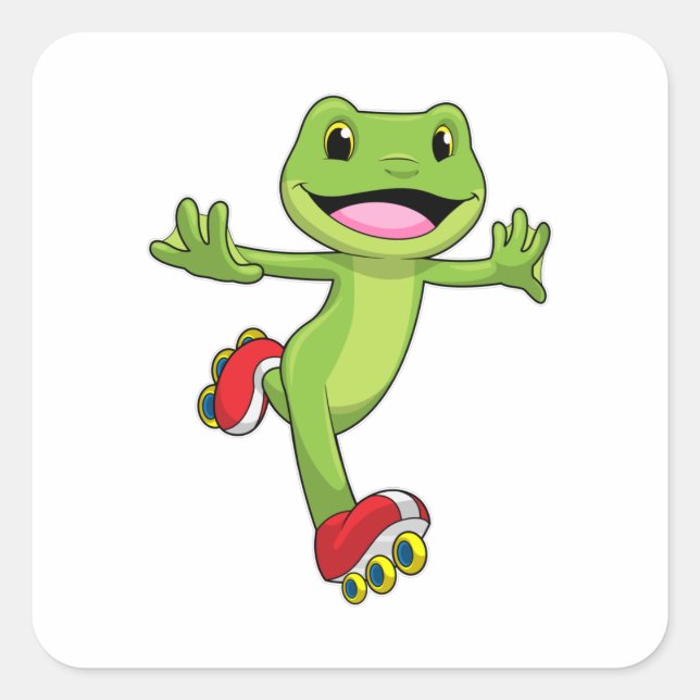 Frosch als Inline-Skater mit Roller-Skaten Quadratischer Aufkleber (Vorderseite)