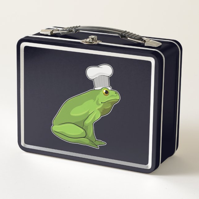 Frosch als Koch mit Koch Hut Metall Brotdose (Vorderseite)