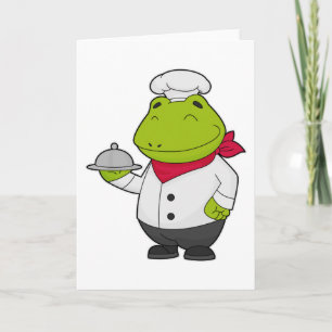 Frosch als Koch mit Teller Karte