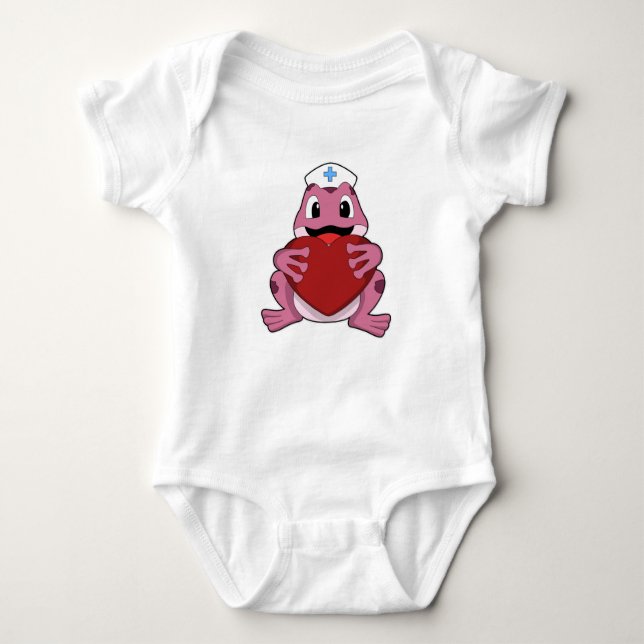 Frosch als Krankenschwester mit Herz Baby Strampler (Vorderseite)
