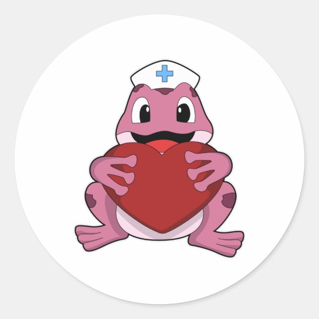 Frosch als Krankenschwester mit Herz Runder Aufkleber (Vorderseite)