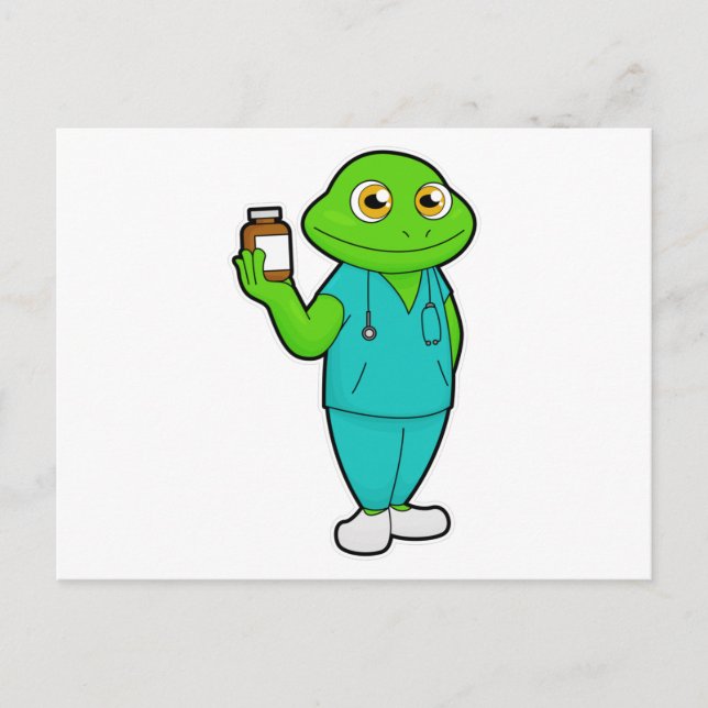 Frosch als Krankenschwester mit Medizin und Stetho Postkarte (Vorderseite)