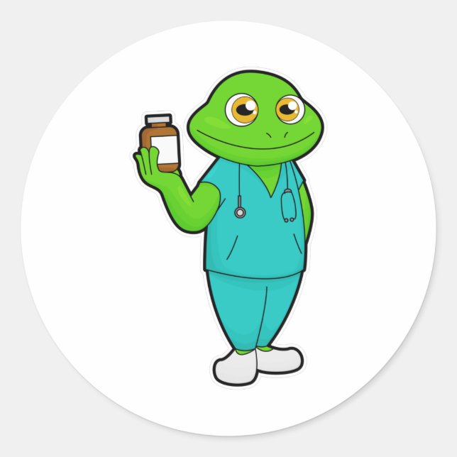 Frosch als Krankenschwester mit Medizin und Stetho Runder Aufkleber (Vorderseite)