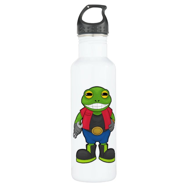 Frosch als Mechanik mit Spanner Edelstahlflasche (Vorderseite)