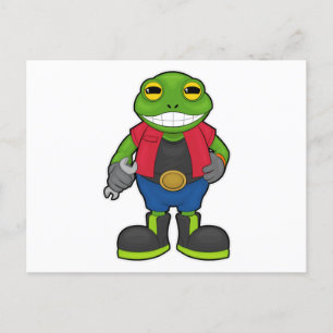 Frosch als Mechaniker mit Schraubenschlüssel Postkarte