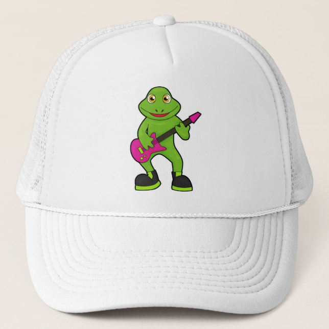Frosch als Musiker mit Gitarre Truckerkappe (Vorderseite)