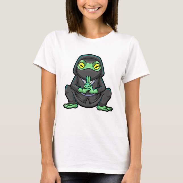Frosch als Ninja in schwarz T-Shirt (Vorderseite)