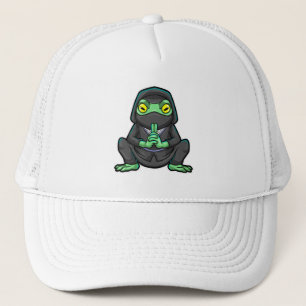 Frosch als Ninja in schwarz Truckerkappe