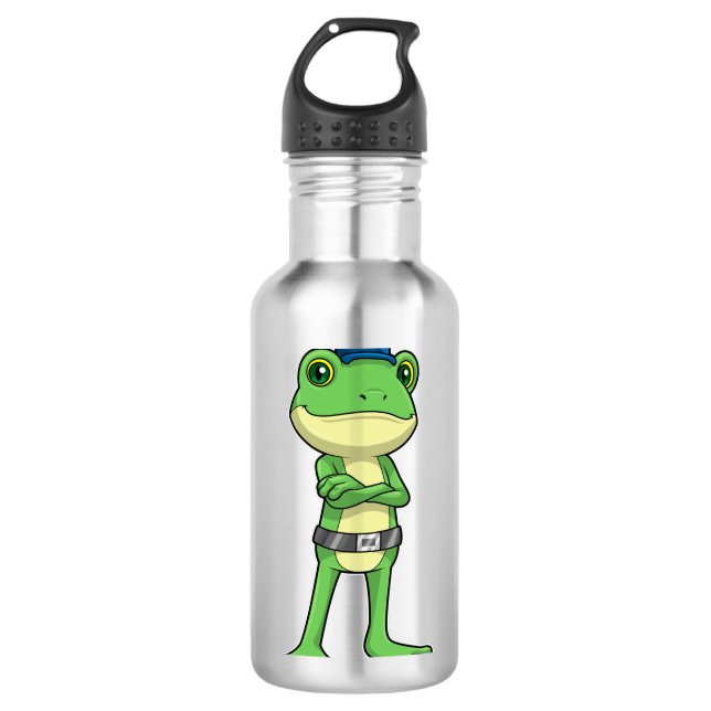 Frosch als Polizeibeamter mit Polizeihut Edelstahlflasche (Vorderseite)
