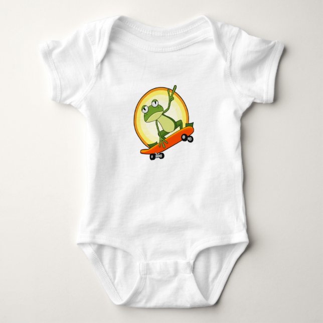 Frosch als Skater mit Skateboard Baby Strampler (Vorderseite)