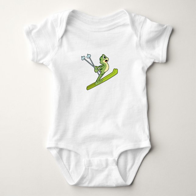 Frosch als Skijumper mit Ski.PNG Baby Strampler (Vorderseite)