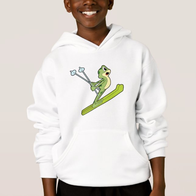 Frosch als Skijumper mit Ski.PNG Hoodie (Vorderseite)