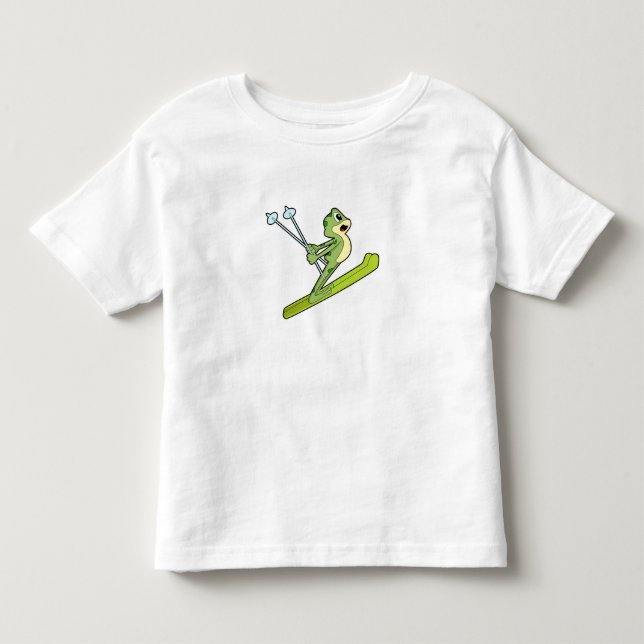 Frosch als Skijumper mit Ski.PNG Kleinkind T-shirt (Vorderseite)
